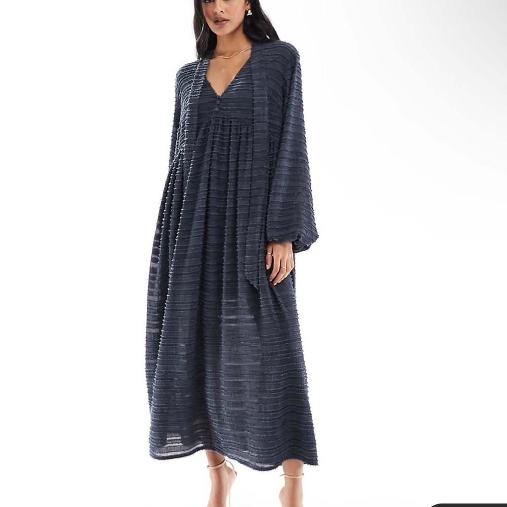 ASOS DESIGN fluffy chuck on midi dress in navy